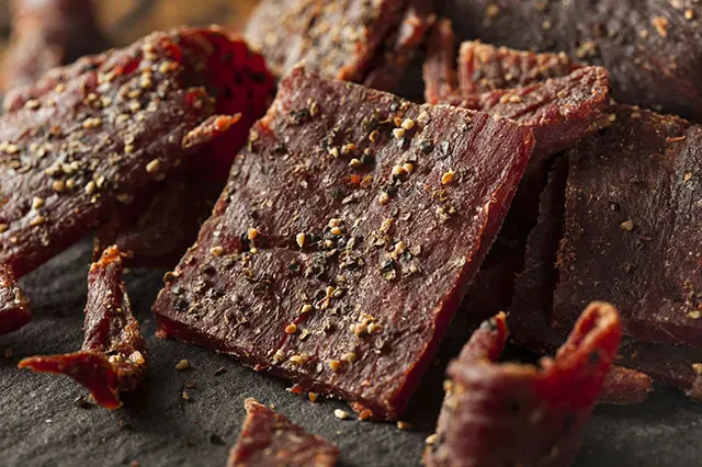 Close up of beef jerky final product